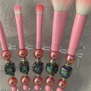 GG Pink Makeup Brush Set with Beaded Handles
